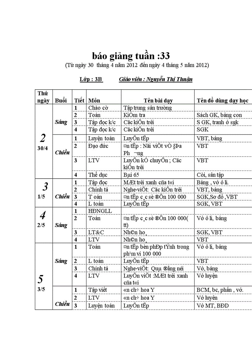 Giao an lop 3 tuan 33 thuan meo