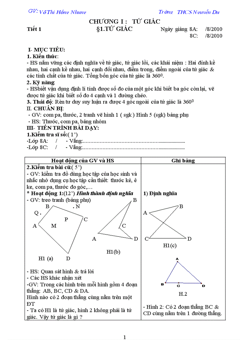 Giáo án Hình Học 8 10 11 theo CKTKN Hay