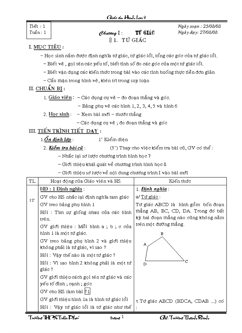 Giáo án hình học 8 trọn bộ