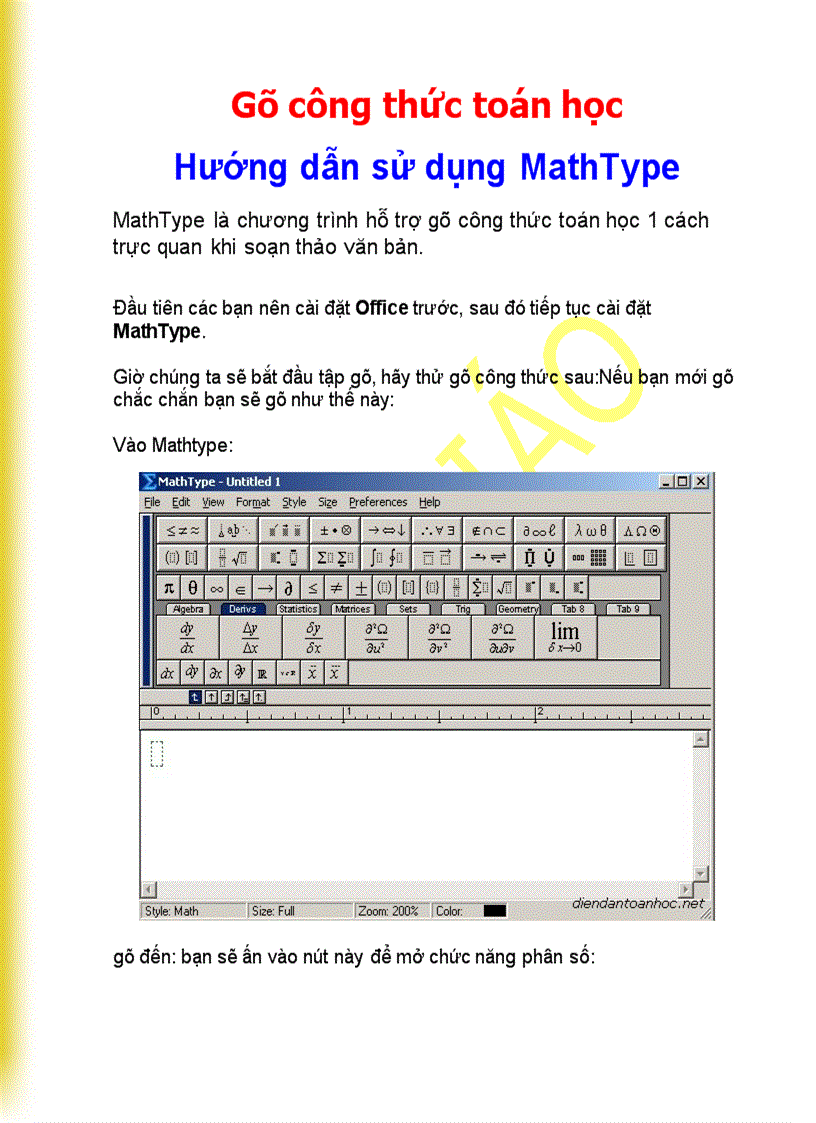 Gõ công thức toán học trong word