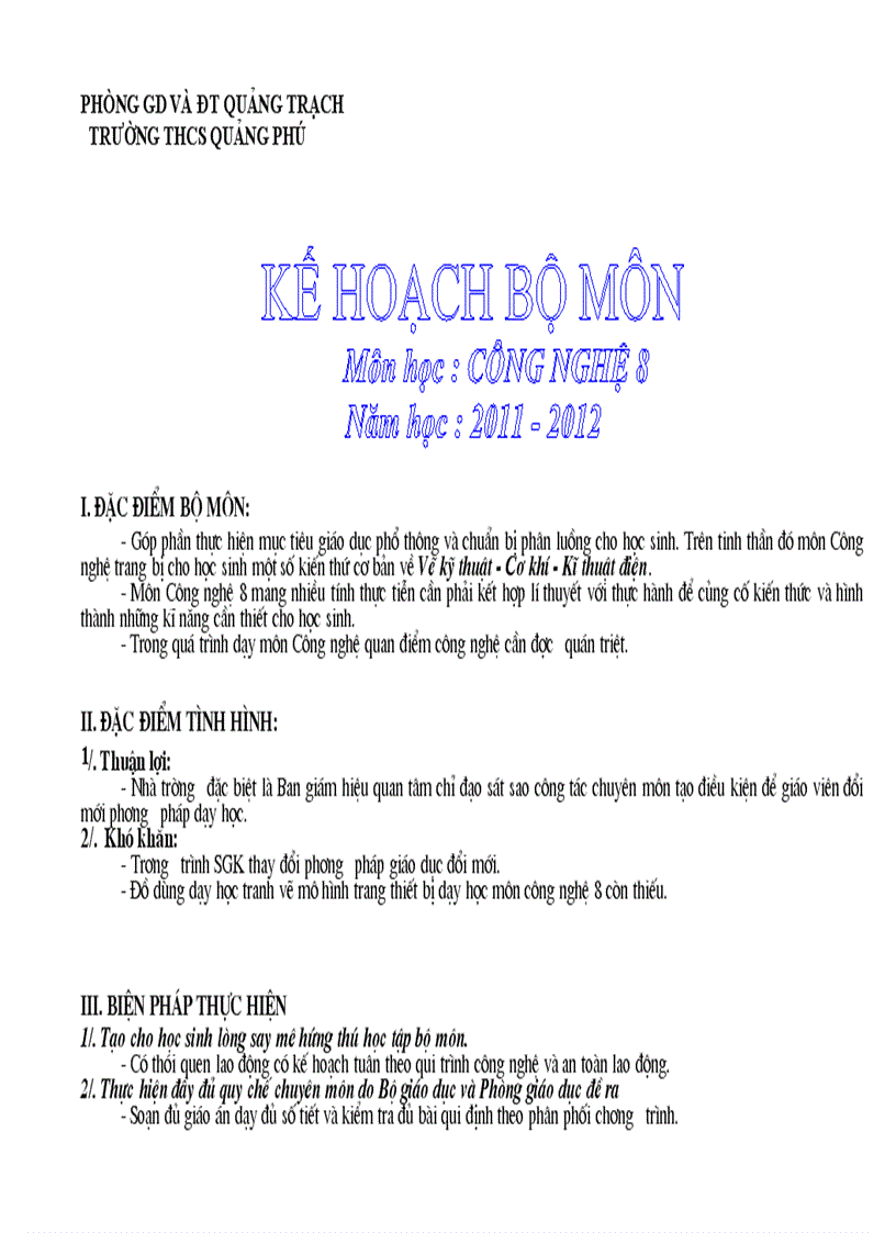 Kế hoạch CNghệ 8 chính xác
