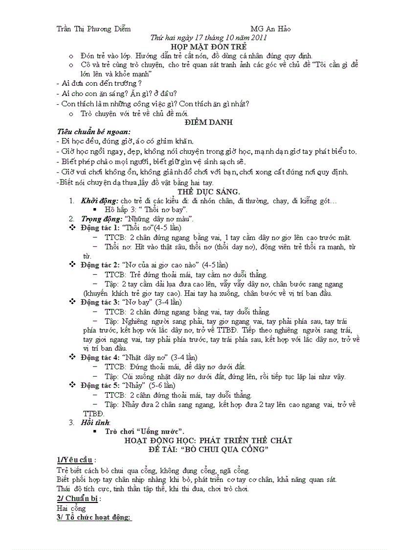 Giáo án bản thân Cô Diễm