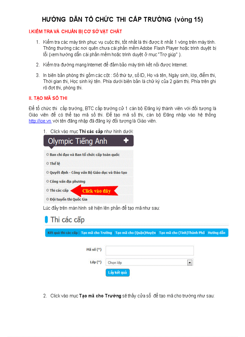 Hướng dẫn tạo mã số thi cấp trường