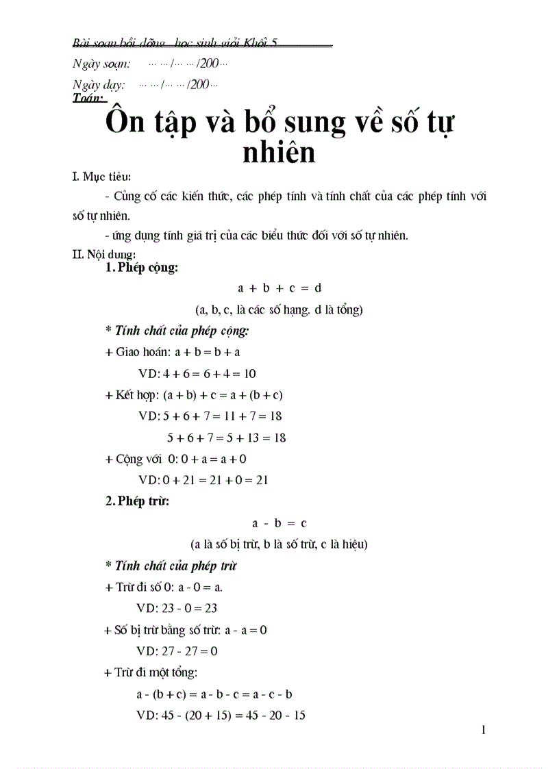 Giáo án bồi dưỡng hsg lớp 5