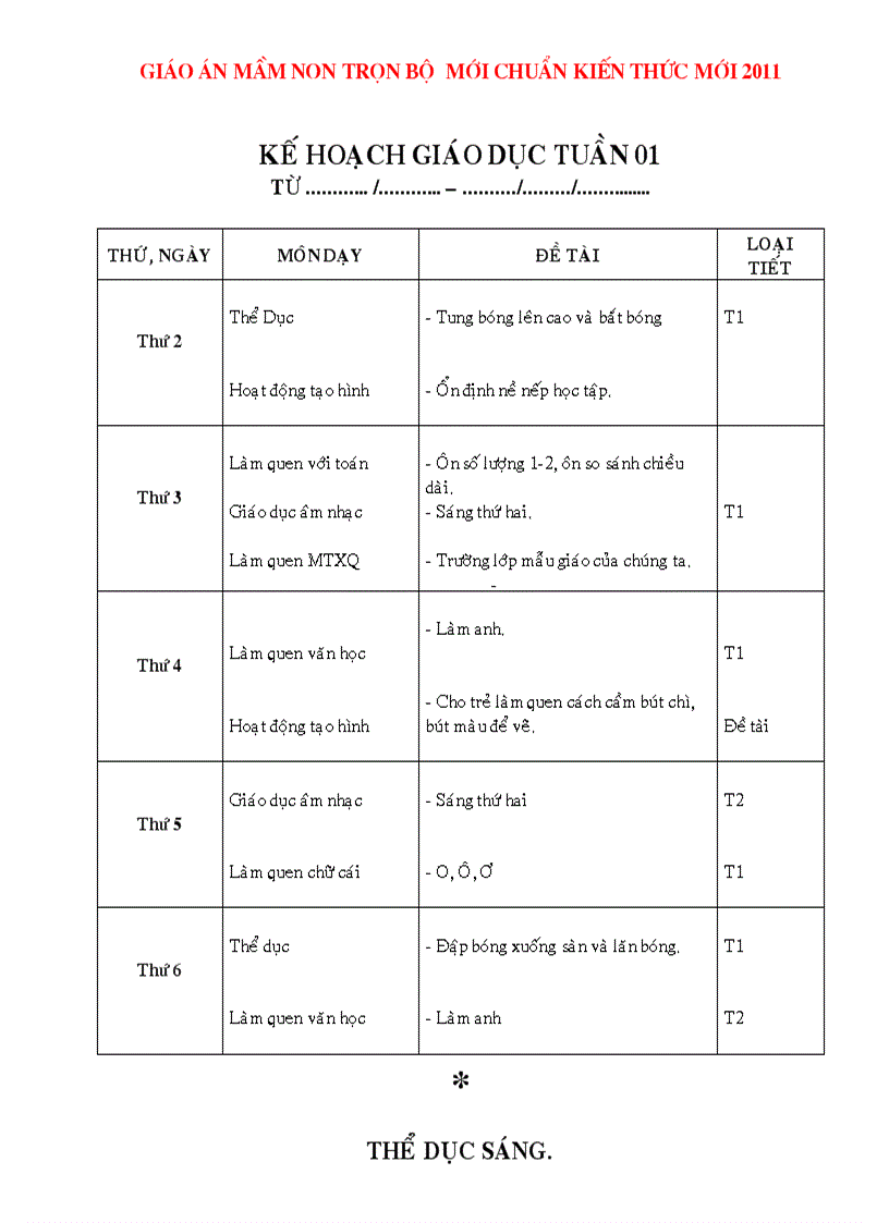 Giáo án mầm non chuẩn kiến thức trọn bộ mới 2011