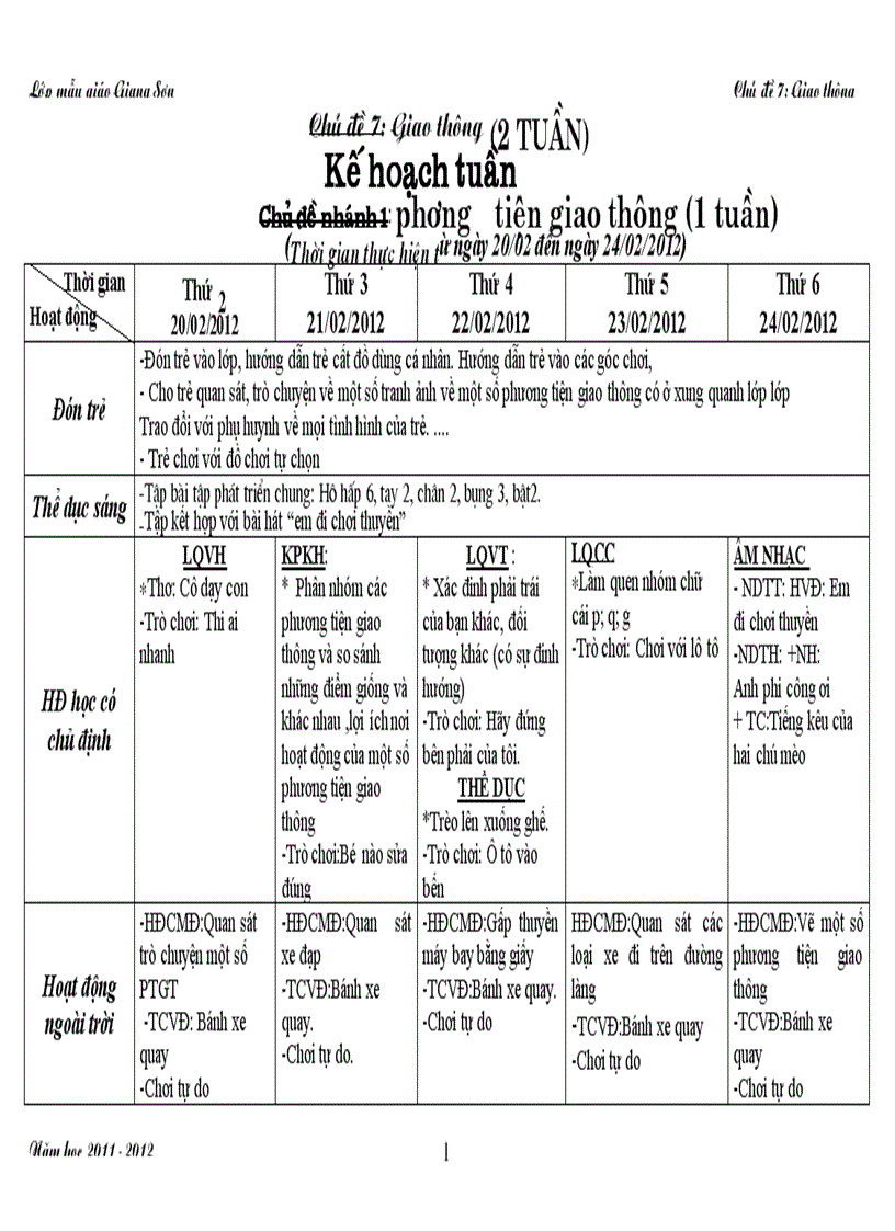 Kế hoạch phương tiện giao thông 5 tuôi