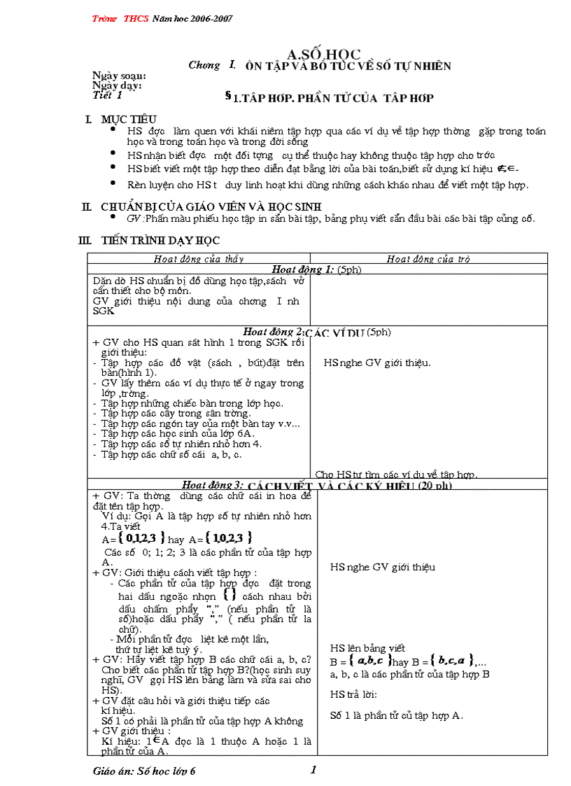 GIÁO ÁN SỐ HỌC 6 3cot