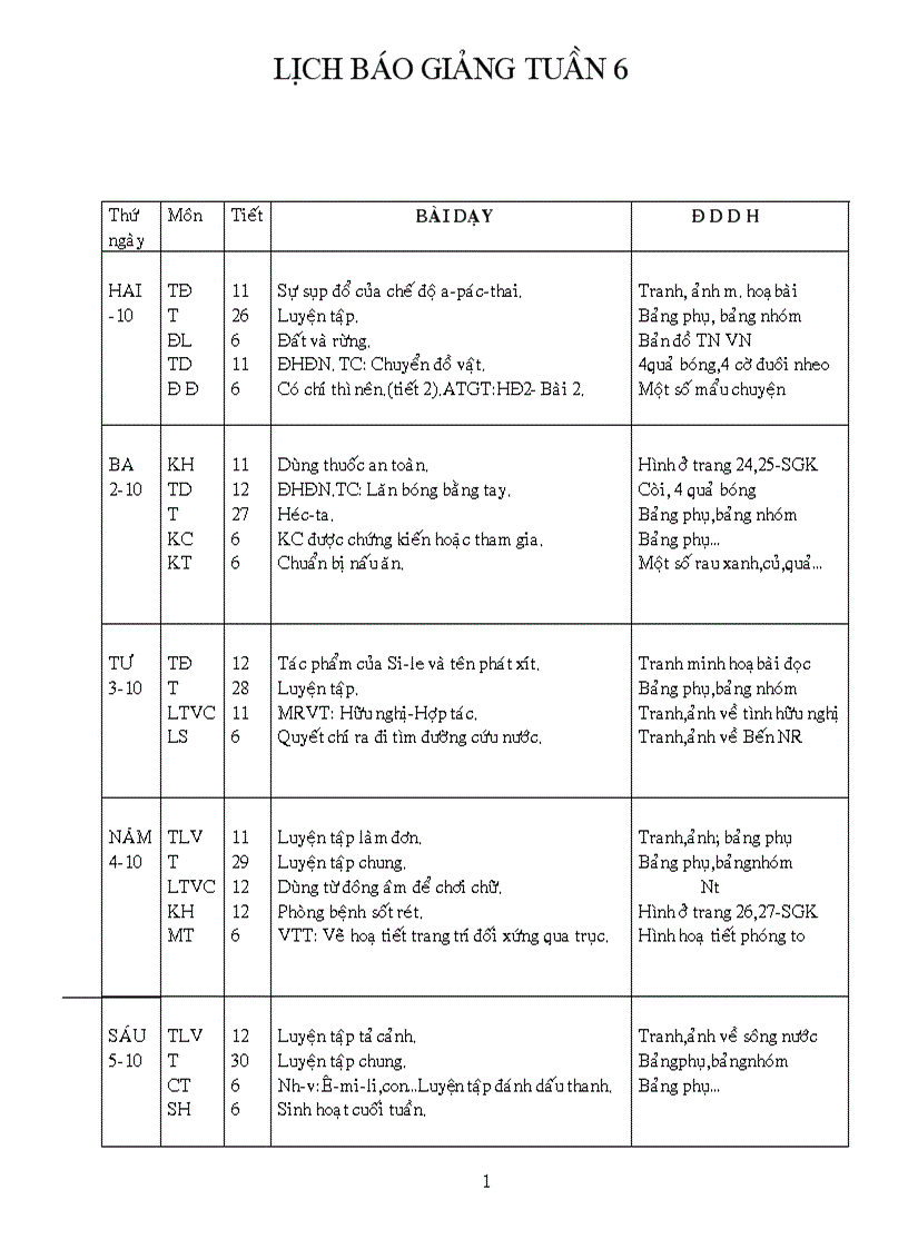 Giáo án lớp 5 tuần 6 đủ các môn