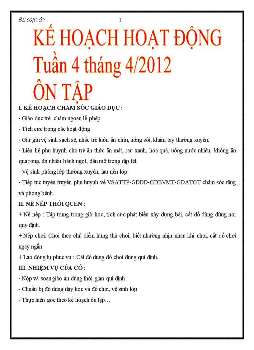 Kế hoạch ôn tập