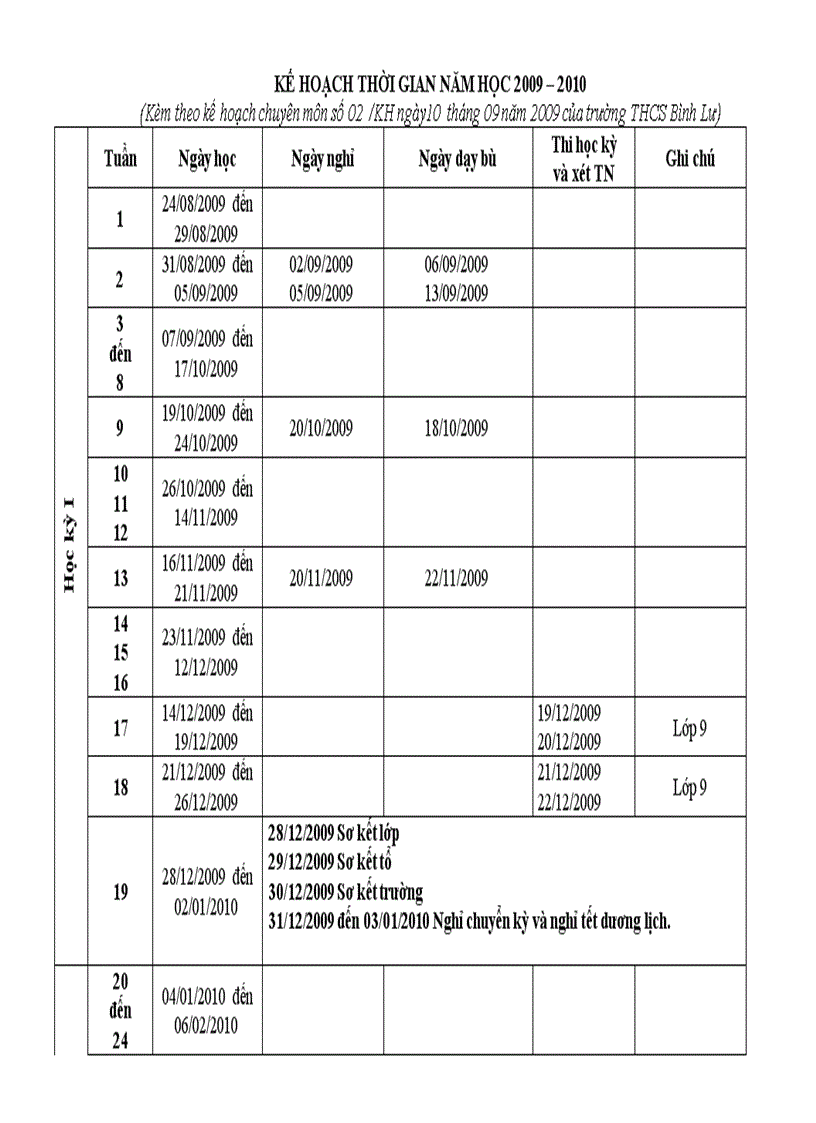 Kế hoạch thời gian năm học 09 10