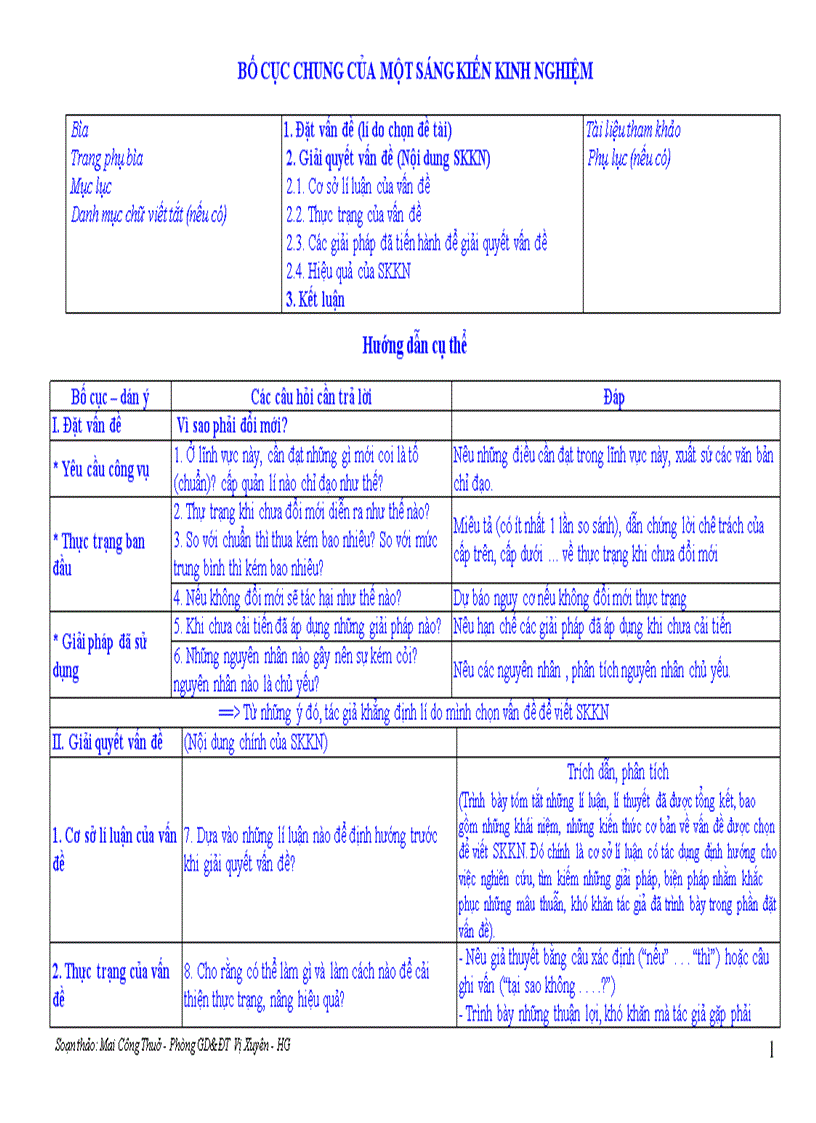 Hướng dẫn viết đề tài sáng kiến kinh nghiệm