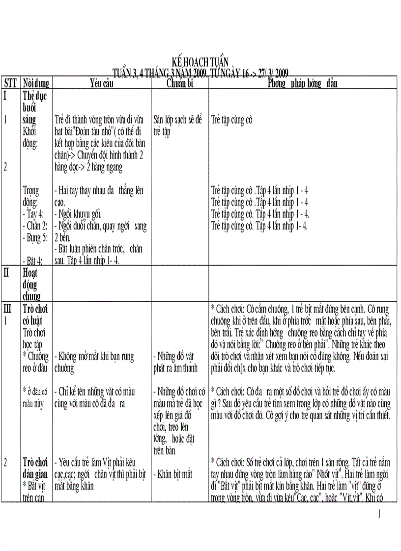 Kế hoạch tuẩn 3 4 tháng 3 năm 2009