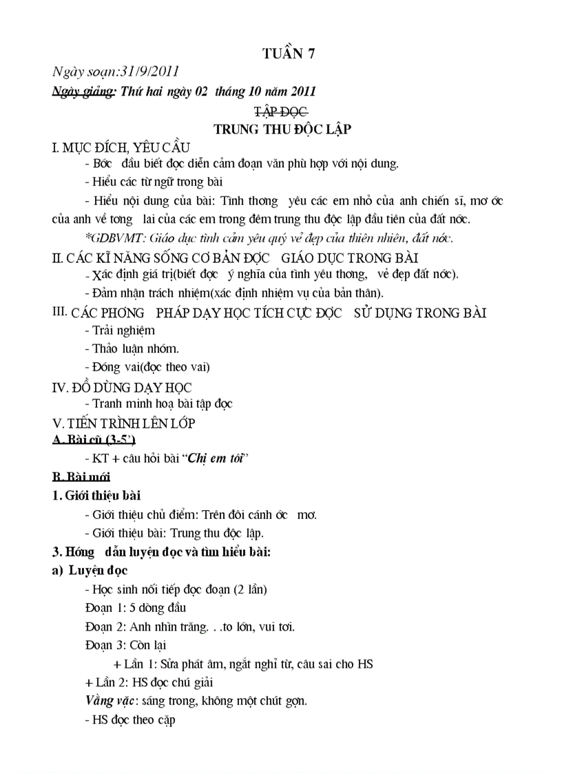 Giáo án lớp 4 Tuần 7 Chuan KTKN KNS