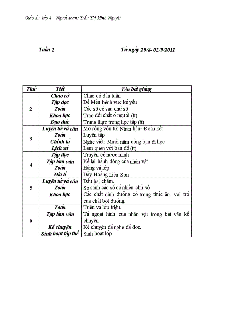 Giáo án tuần 2 lớp 4