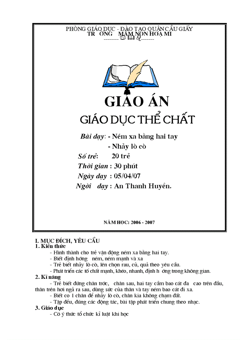 Giáo án phát triển thể chất