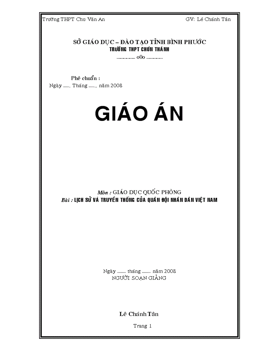 Giáo án quốc phong 10