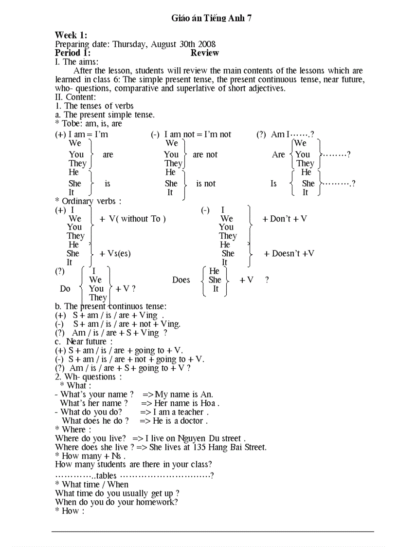 Giáo án tiếng anh 7