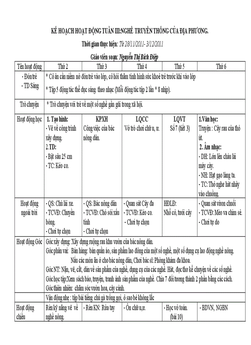 Giáo án tuần 3 chủ diểm nghề nghiệp