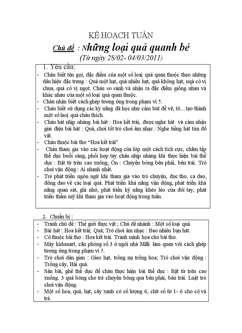 Ke hoach tuân quả