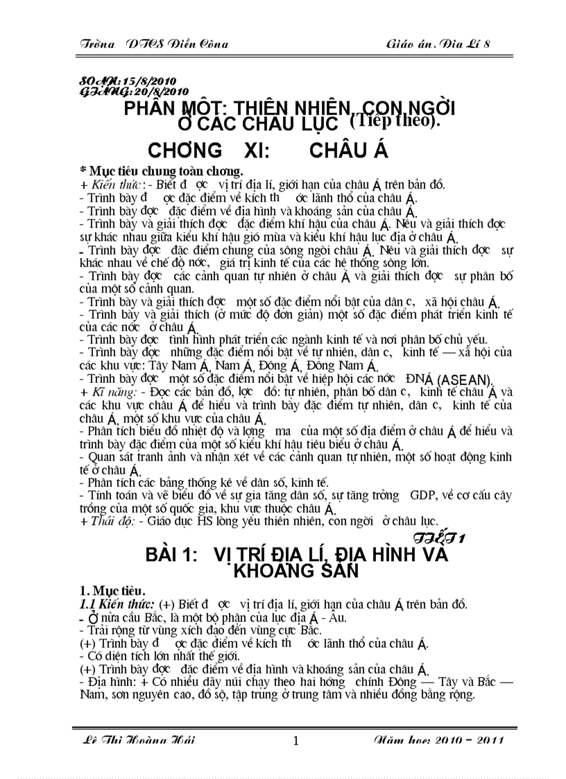 Giao án địa 8 năm 2010 2011