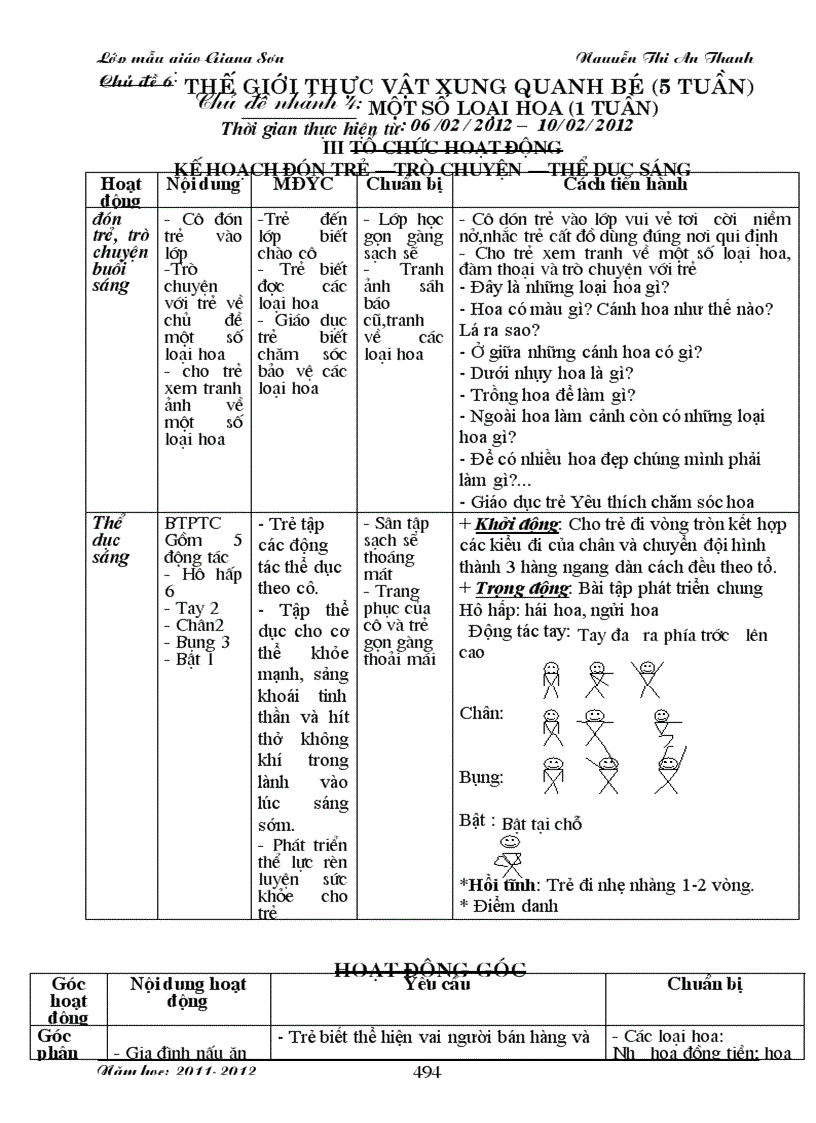 Giáo án một số loại hoa 5 tuổi