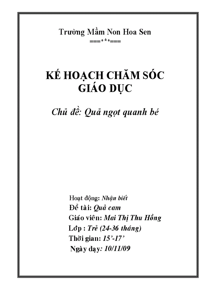 Giáo án về quả nhà trẻ