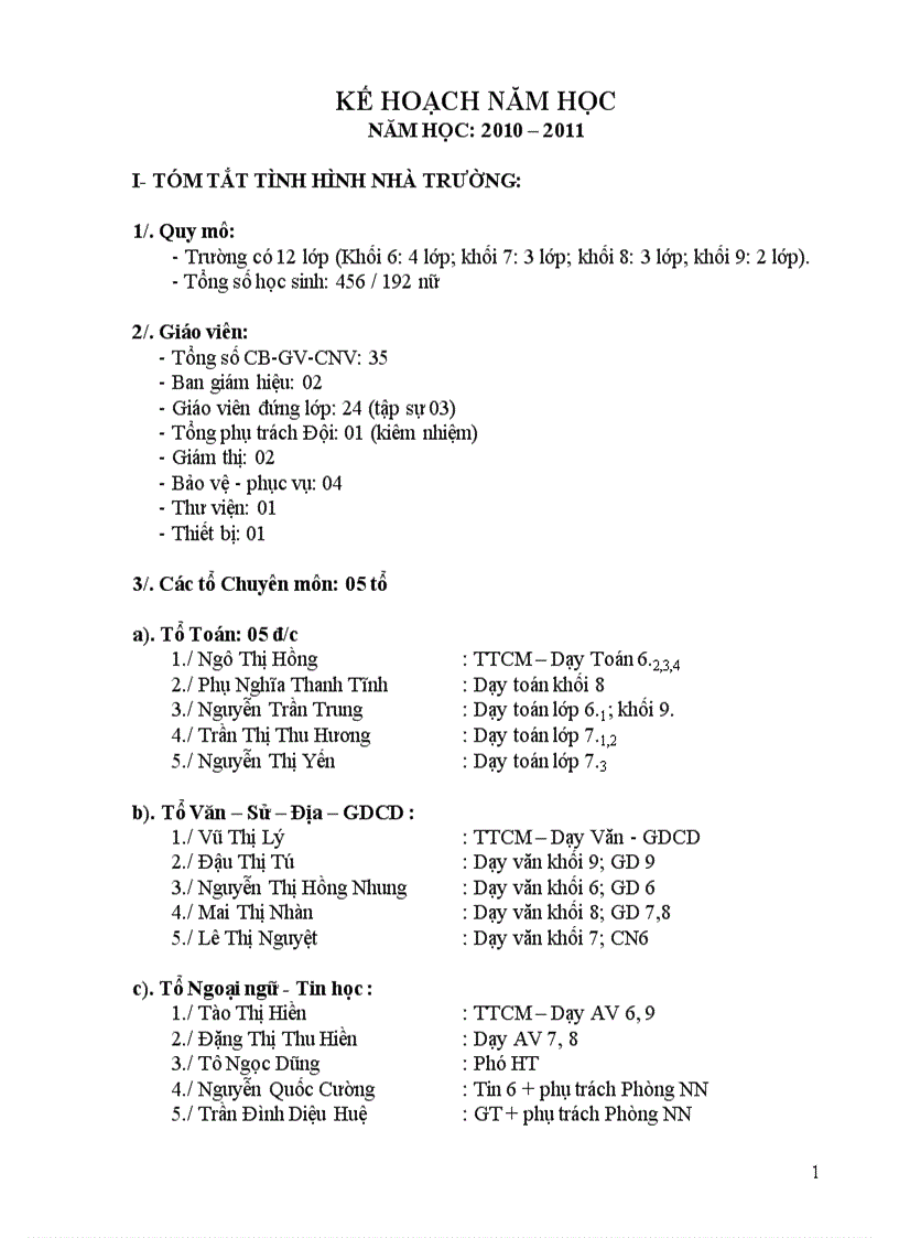 Kế hoạch năm học 2010 2011 PGD