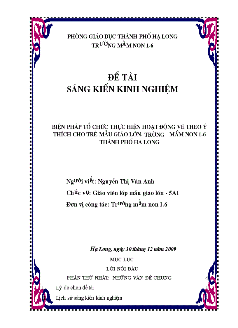 Sáng kiến kinh nghiệm Vẽ theo ý thích