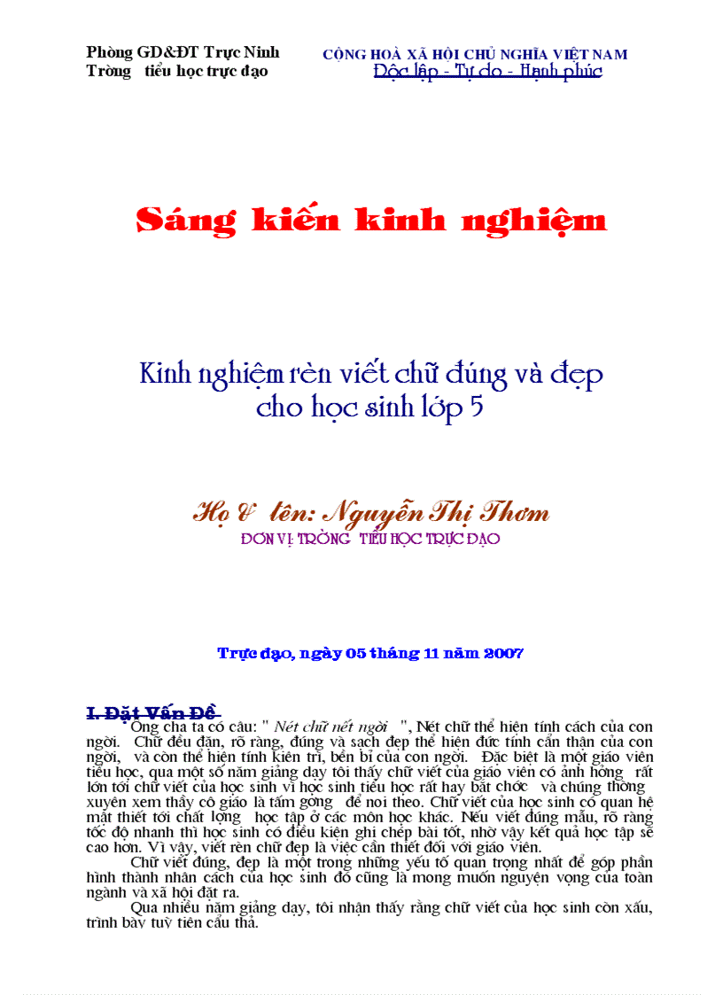 Sang kien kinh nghiem ren viet chu dep cho HS loips 5