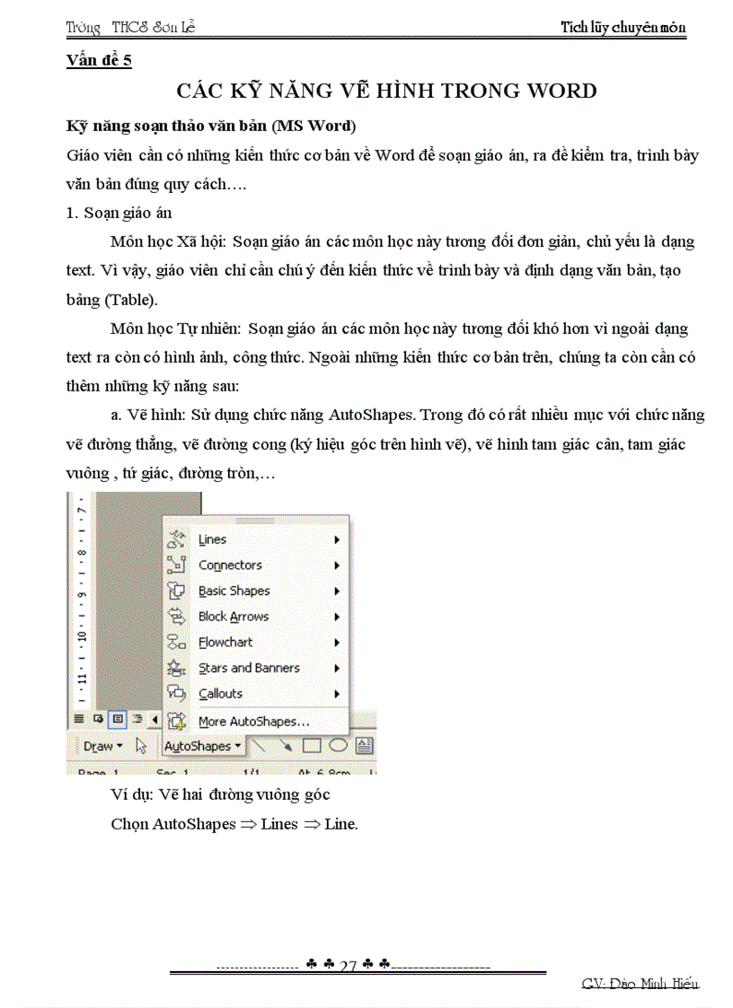 Kỷ năng vẽ hình trong Word 2003
