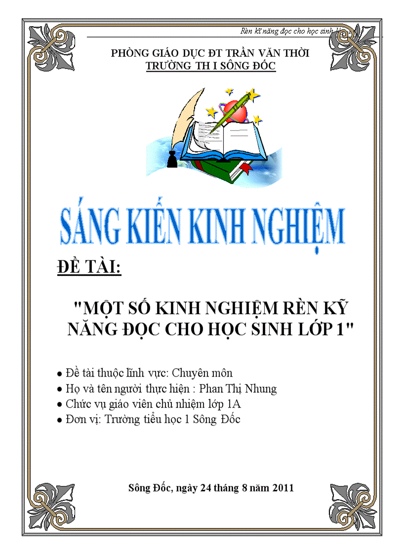 Một số kinh nghiệm rèn kĩ năng đọc cho học sinh lớp 1