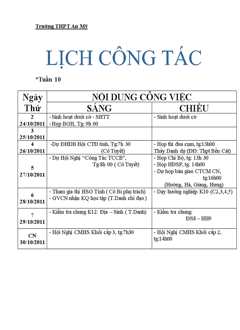 Lịch Công Tác 1