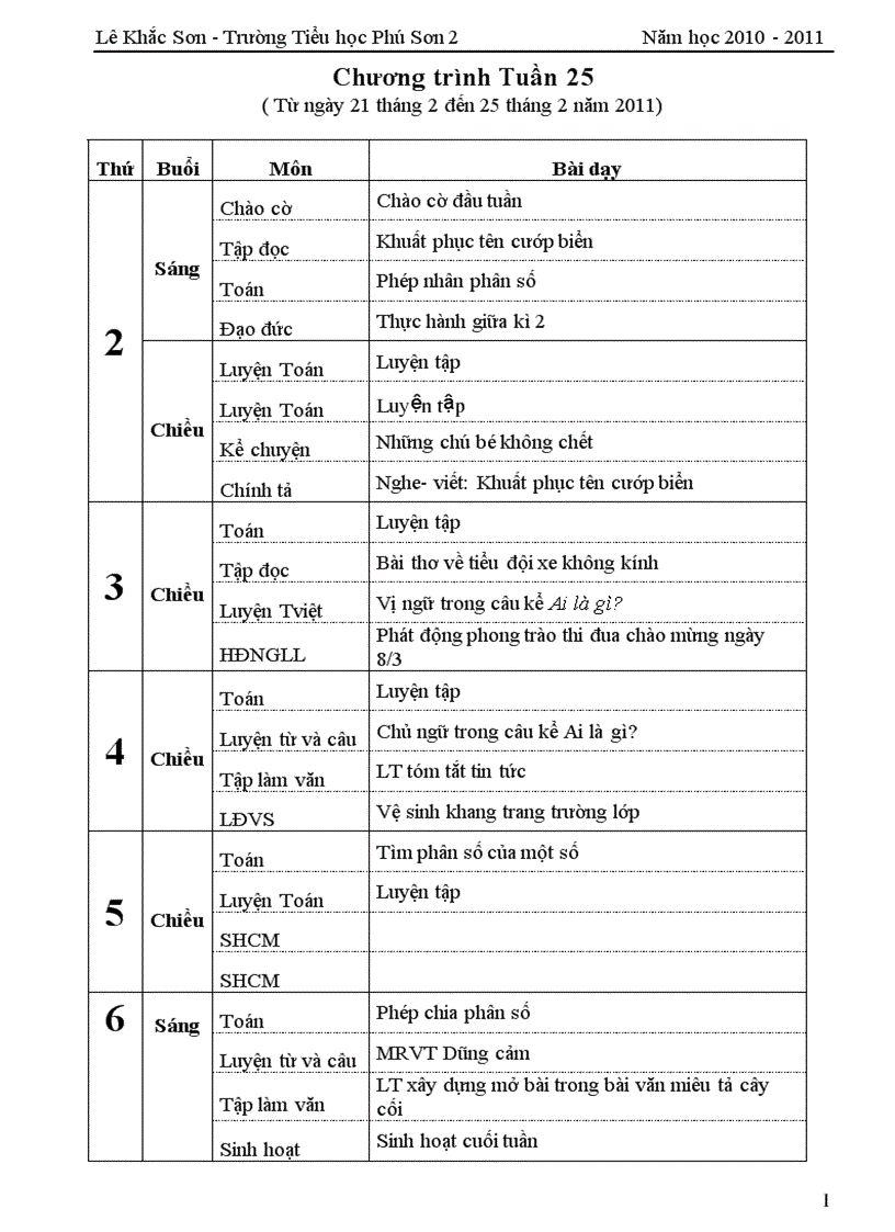 Lớp 4 Tuần 25