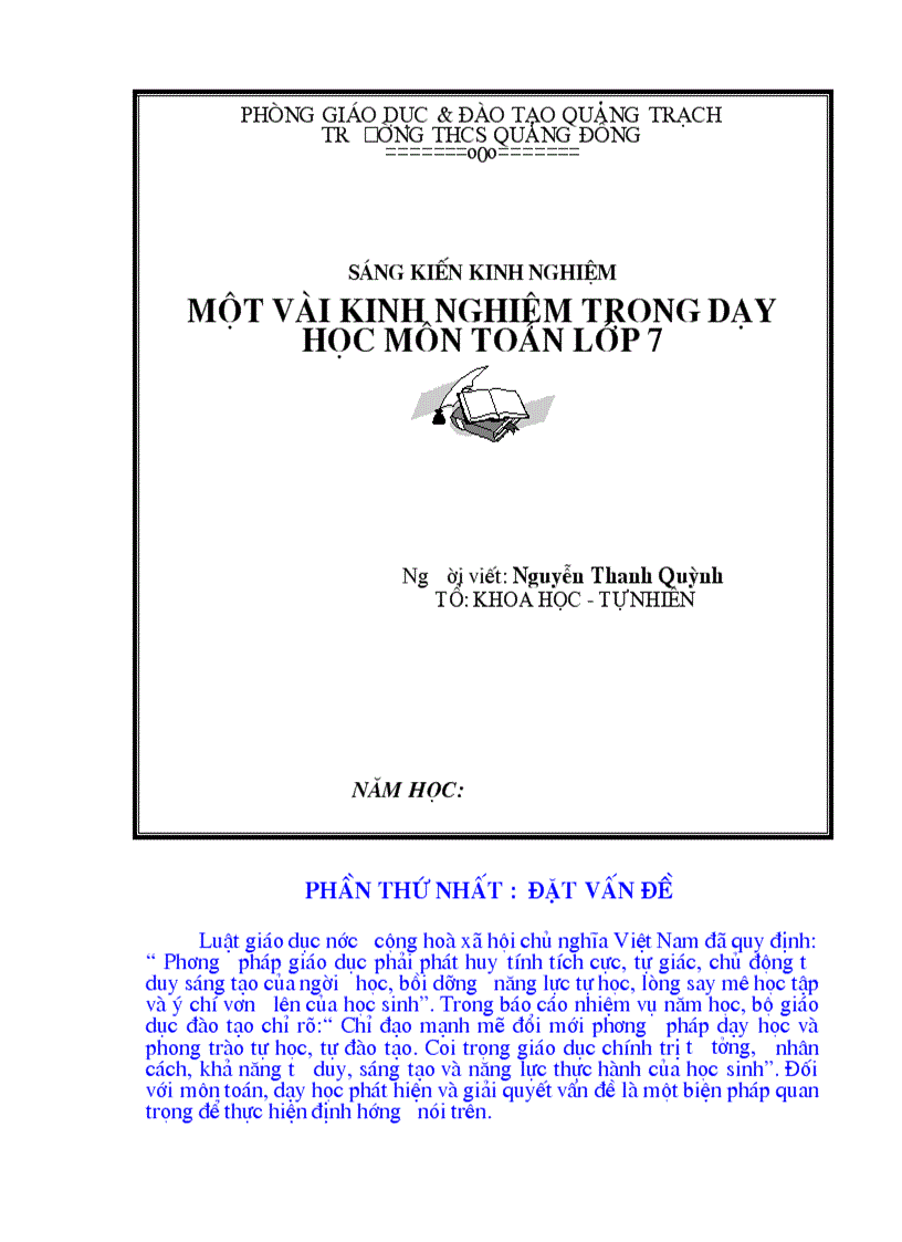 Một số kinh nghiệm giảng dạy Toán 7 Tháng 10