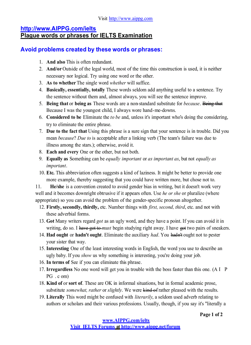 Plague words or phrases