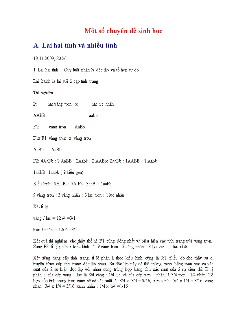 Một số chuyên đề Sinh học