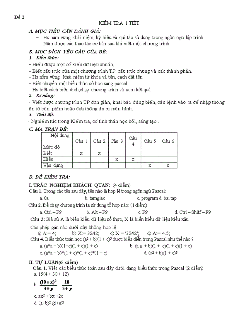 Kiểm tra 1 tiết Tin học 8