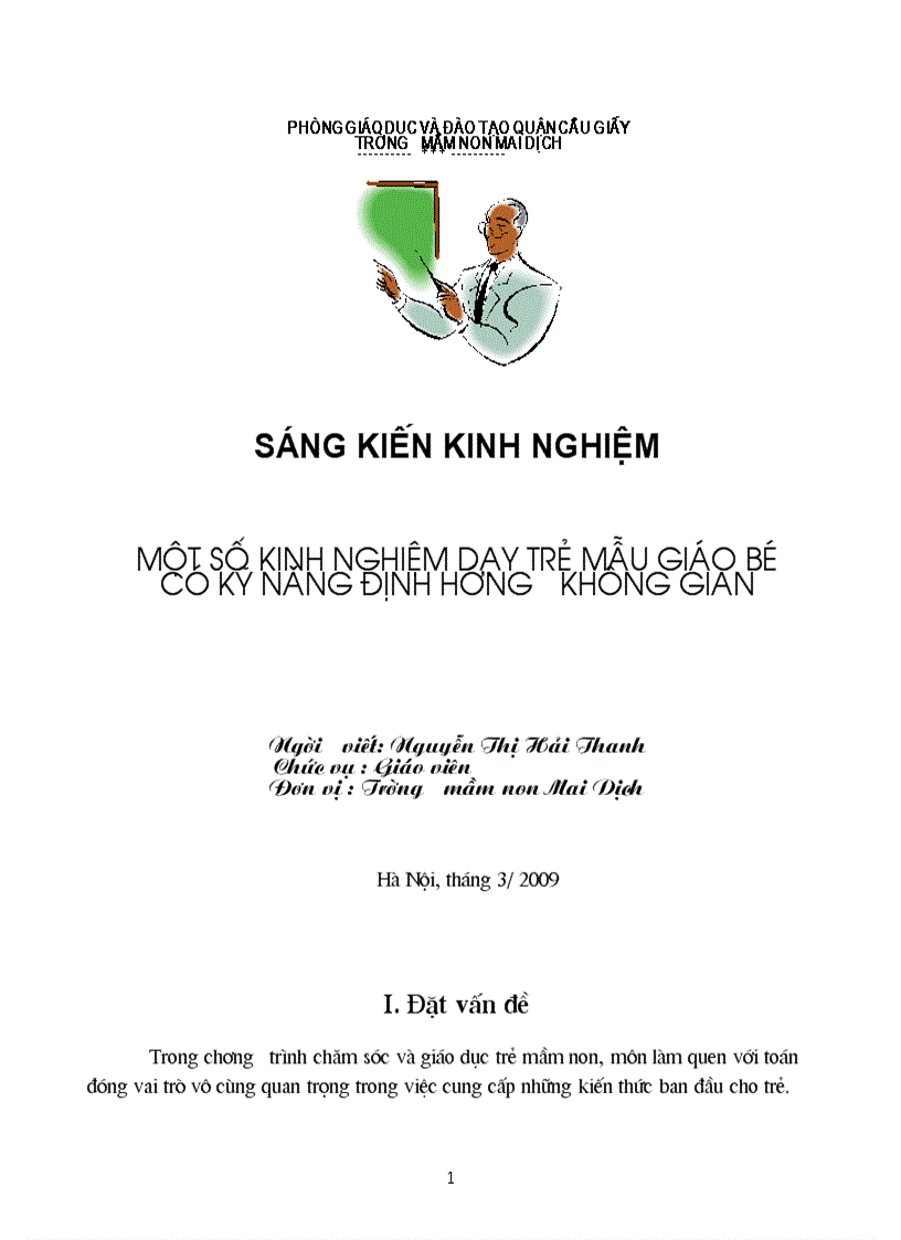 Một số kinh nghiệm dạy trẻ mẫu giáo bé có kỹ nămg định hướng không gian