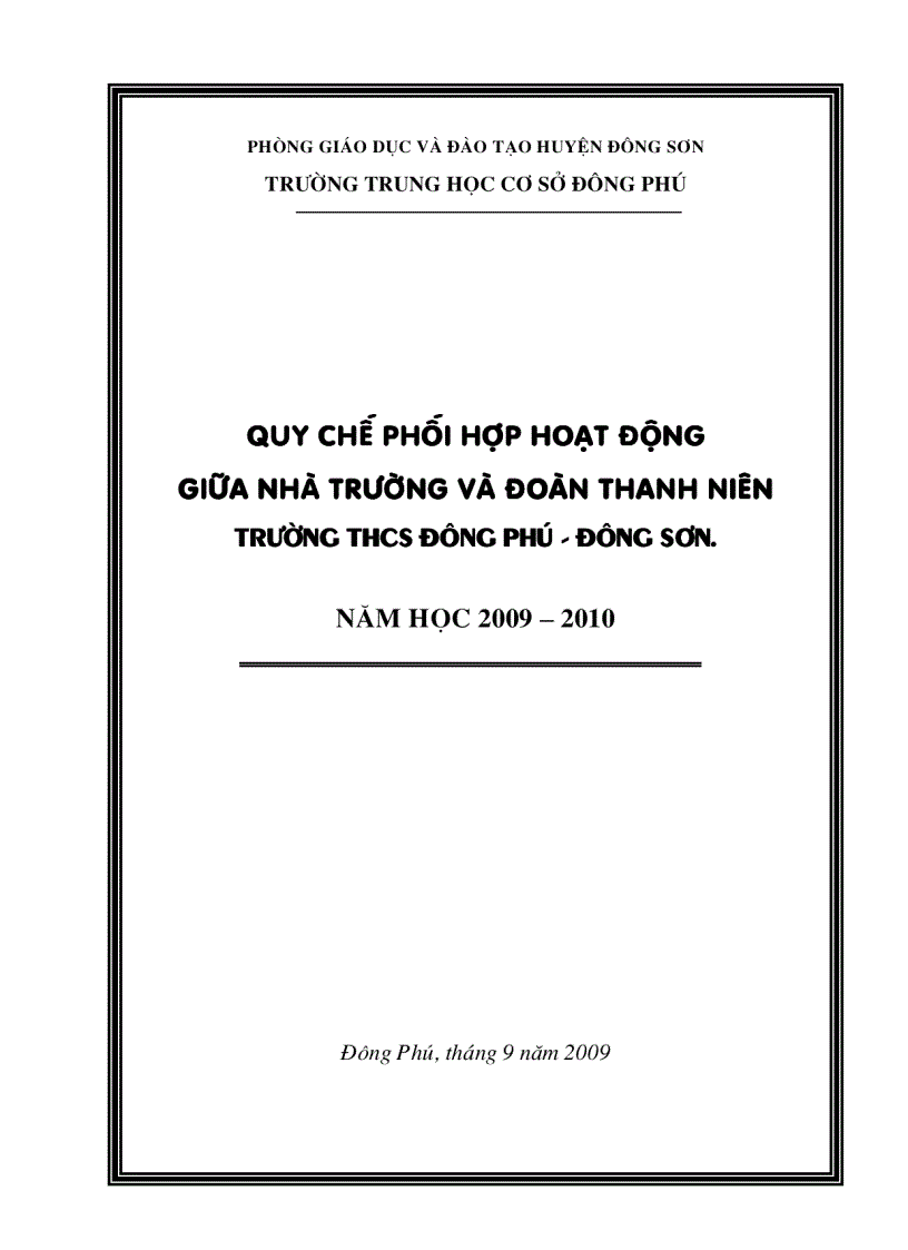 Quy chế phối hợp nhà trường và đoàn tn năm học 2009 2010 trường thcs đông phú