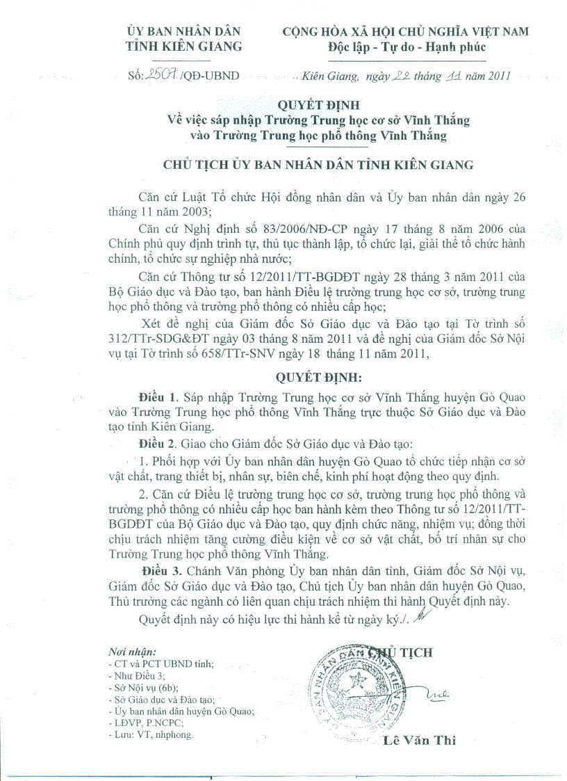 Sáp nhập THCS Vĩnh Thắng vào THPT Vĩnh Thắng