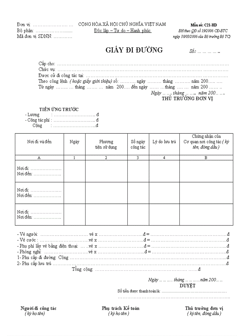 Mẫu giấy công lệnh