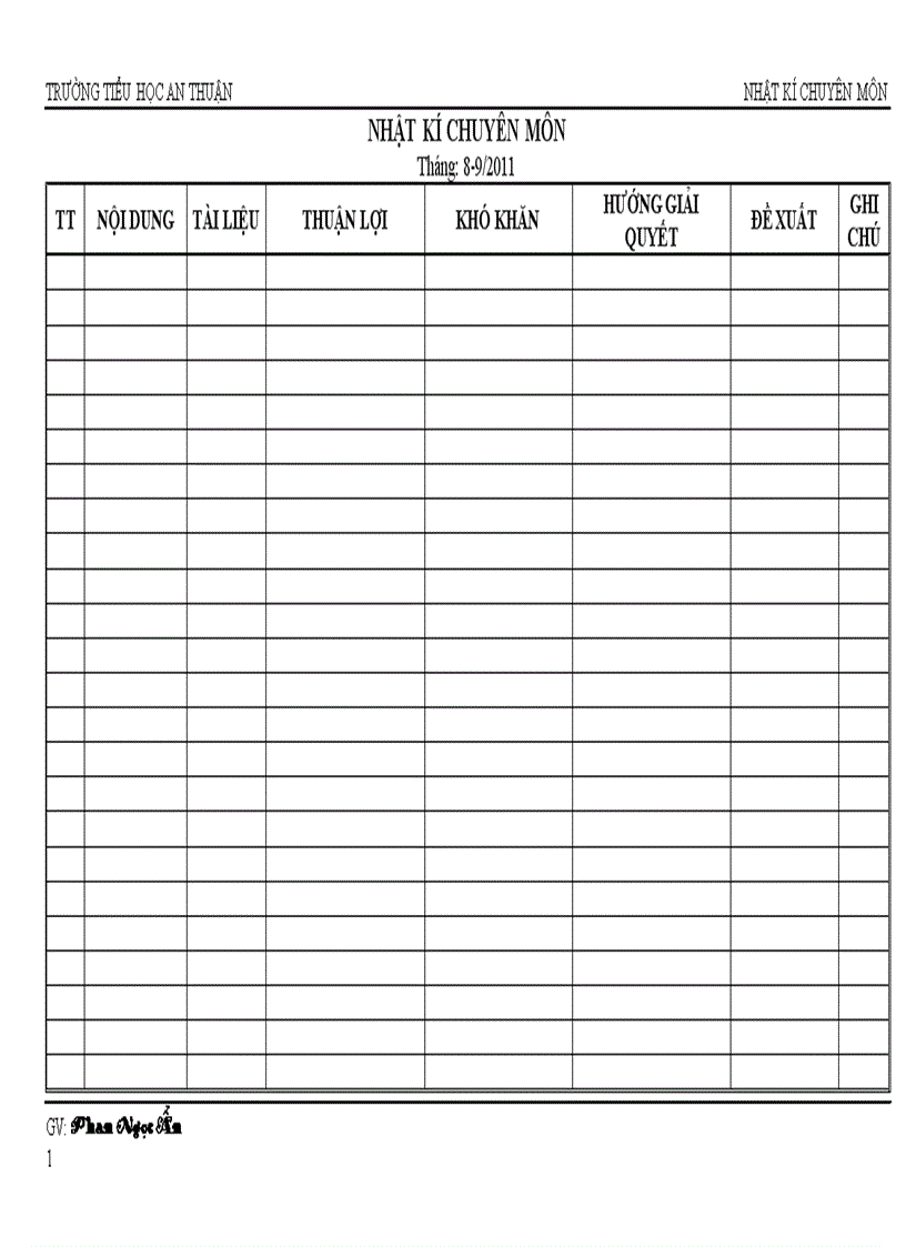 Mẫu sổ nhật kí chuyên môn