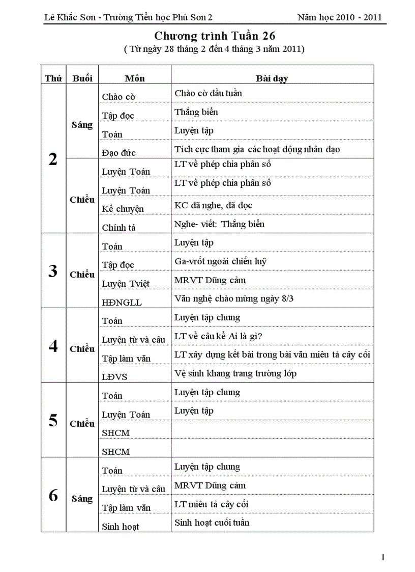 Lớp 4 Tuần 26