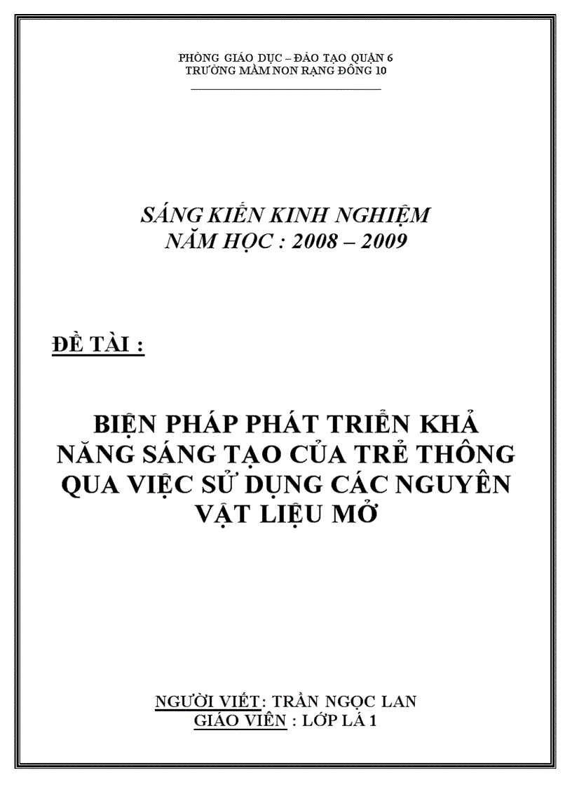 Sáng kiến kinh nghiệm Phát triển khả năng sáng tạo của trẻ