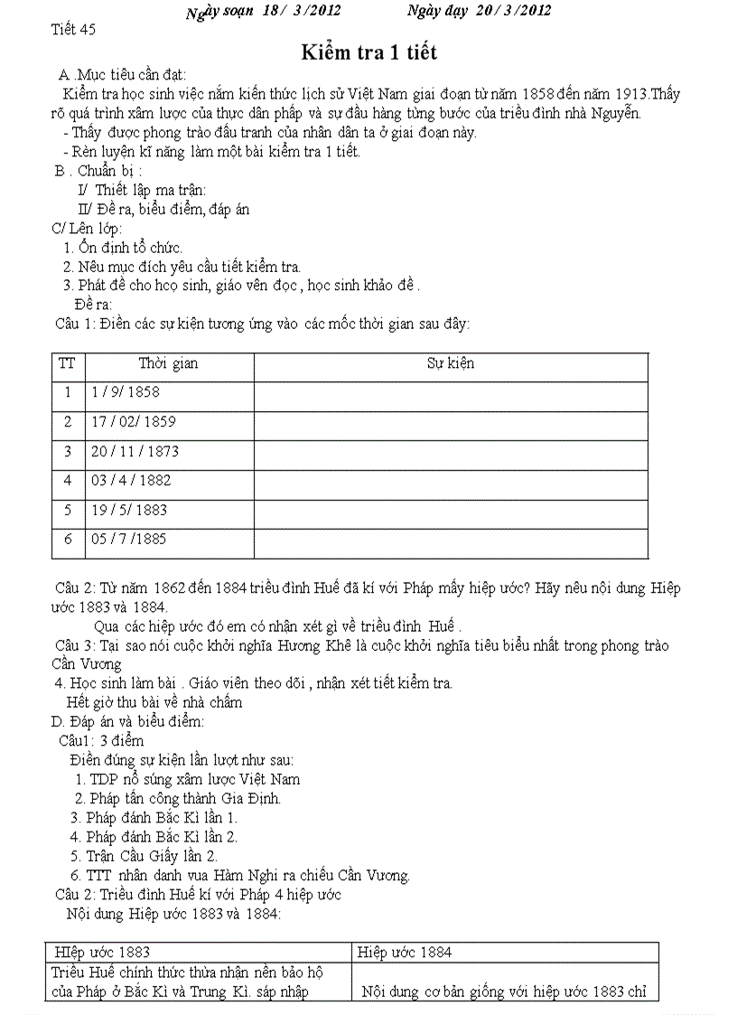 Kiểm tra 1 tiết sử 8