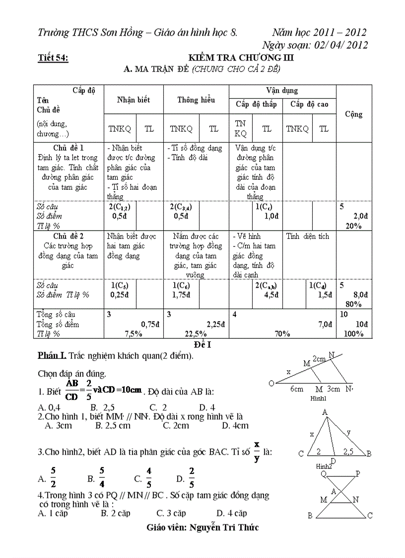 Ma tran de kiem tra chuong III