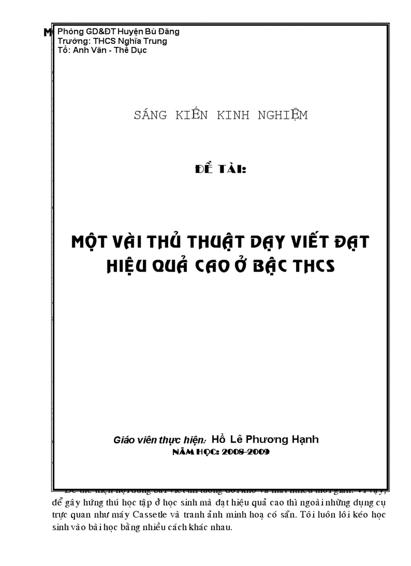 Mot vai thu thuat day viet hieu qua cao bac THCS