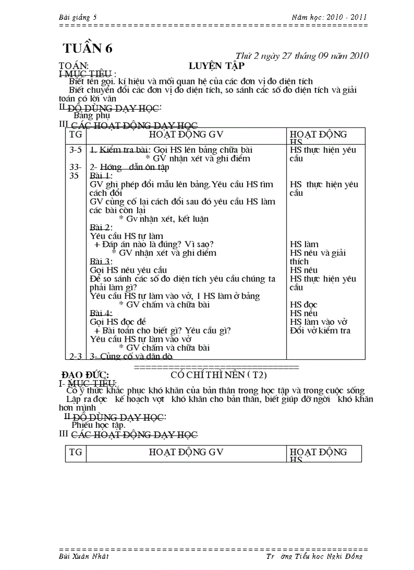 Lớp 5 Tuần 6 2010 2011
