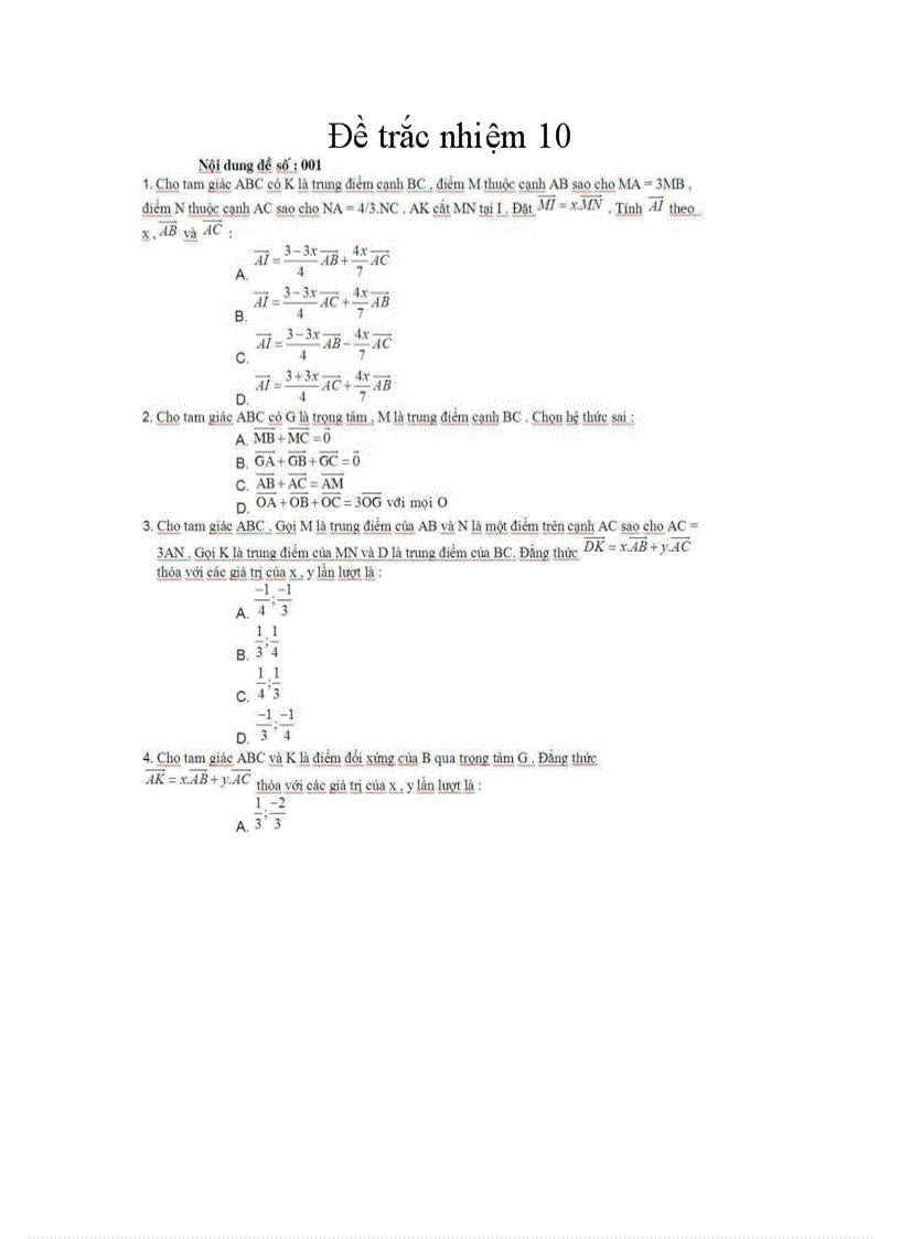 Trắc nhiệm toán 10