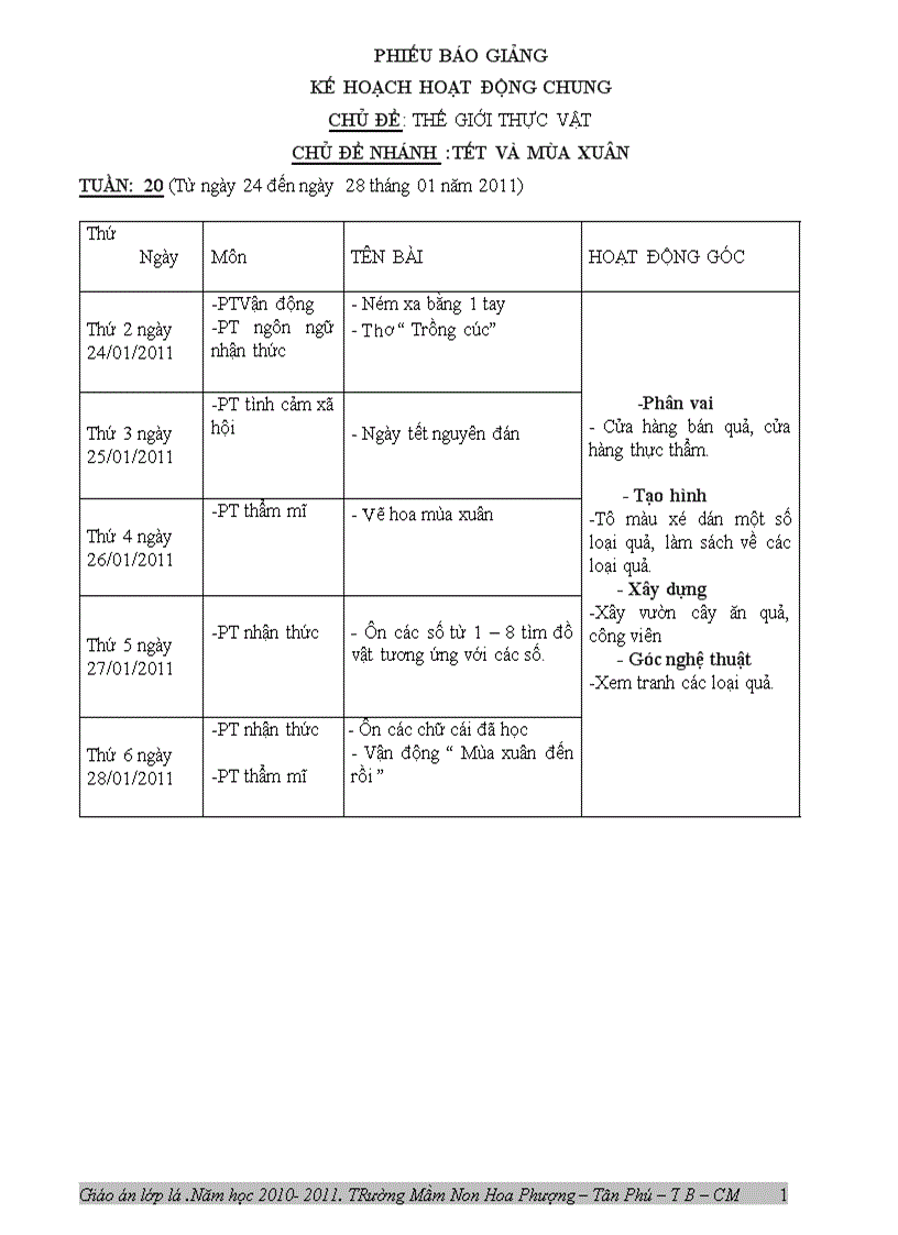 Tuần 20 lớp lá